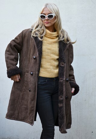 VINTAGE 70S DARK BROWN LONG / OVERSIZE SHEEPSKIN COAT