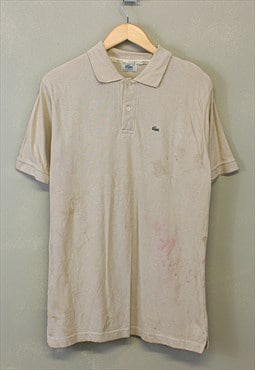Vintage Lacoste Polo Top Cream Collared With Chest Logo 90s