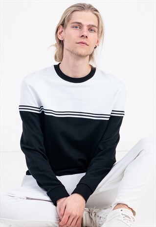 STRIPED BLACK SWEATSHIRT WITH COLOR BLOCKING IN WHITE