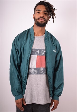 MENS VINTAGE SLIK BOMBER JACKET LARGE GREEN 90S