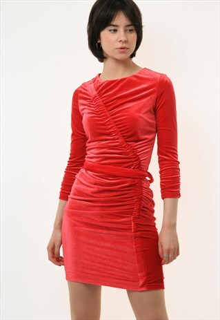 90S VINTAGE VTG RARE MINI RED VELVET VELOUR MINI DRESS 2832
