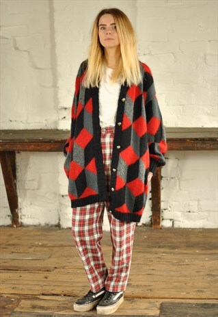 VINTAGE 80S PATTERNED OVERSIZED COATIGAN CARDIGAN