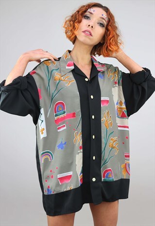 VINTAGE 80S 90S OVERSIZED LONG SLEEVE PATTERNED SHIRT