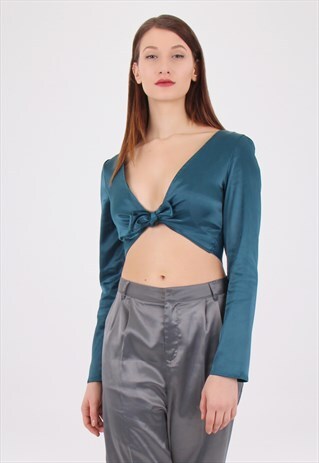 SATIN TIE FRONT CROP TOP