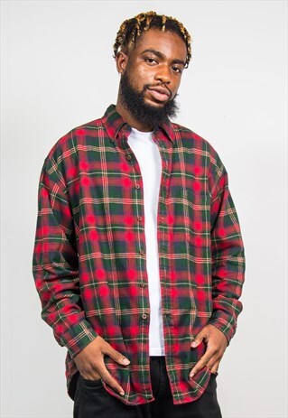 VTG 90'S RED GREEN TARTAN PLAID FLANNEL SHIRT