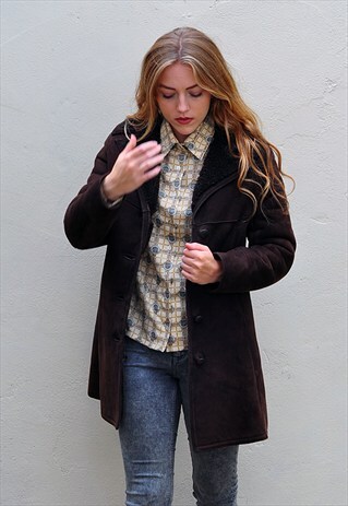 VINTAGE 1980S BROWN SHEEPSKIN SHEARLING COAT
