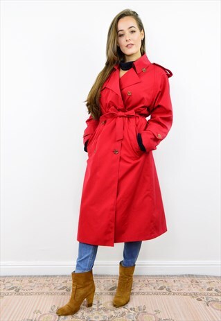 VINTAGE 90S BRIGHT RED MAC TRENCH COAT