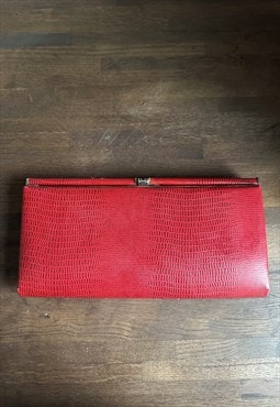 70's Vintage Red Moc Crock Faux Leather Clutch Bag