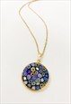 VINTAGE BLUE MURANO GLASS FLORAL MEDALLION NECKLACE