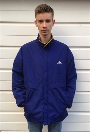 MENS VINTAGE BLUE ADIDAS COAT SPORTSWEAR JACKET ZIPPER