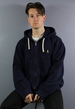 VINTAGE POLO RALPH LAUREN HOODIE IN NAVY WITH EMBROIDERED LO