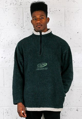 DEEP GREEN 1/2 ZIP SHEARLING FLEECE WITH GREY DETAIL