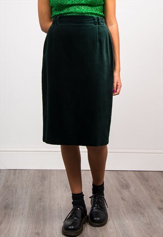 VINTAGE 90'S GREEN VELVET STYLE PENCIL SKIRT