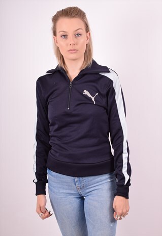 PUMA WOMENS VINTAGE PULLOVER TRACKSUIT TOP JACKET SMALL BLUE