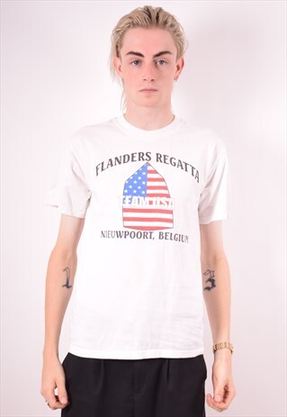 MENS VINTAGE T-SHIRT TOP MEDIUM WHITE 90S