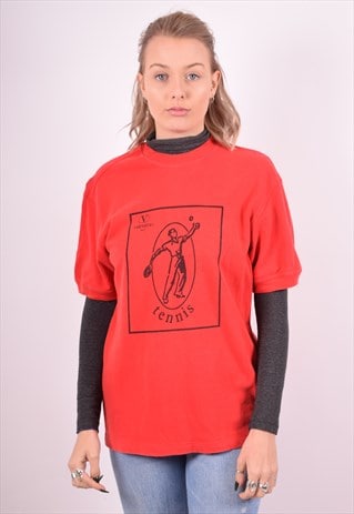 VALENTINO WOMENS VINTAGE T-SHIRT TOP LARGE RED 90S