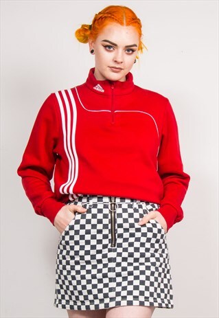 90'S VINTAGE RED ADIDAS QUARTER ZIP SWEATER SWEATSHIRT