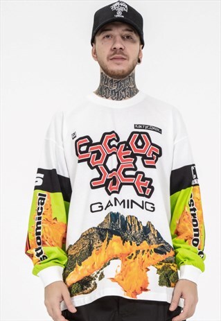 TRENDY PRINT DISTRESSED CREW NECK SWEATSHIRT