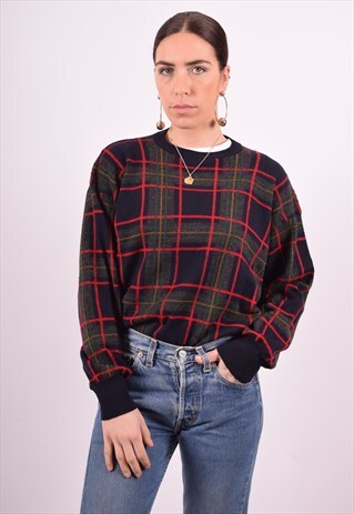 WOMENS VINTAGE JUMPER SWEATER LARGE MULTI CHECK 90'S