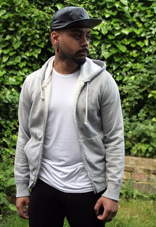 VINTAGE RALPH LAUREN DISTRESSED RUGBY GREY ZIP HOODIE
