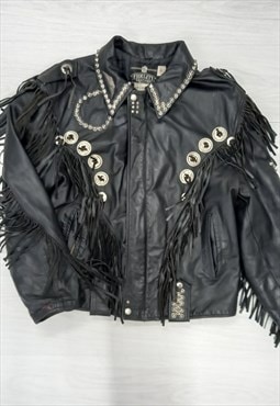 Vintage Fidelity Biker Jacket Black Western Fringe Leather