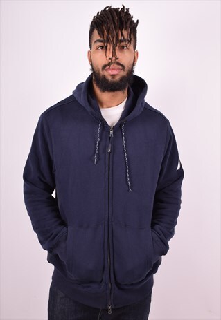 NAUTICA MENS VINTAGE HOODIE JACKET LARGE NAVY BLUE 90'S