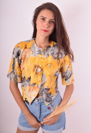 VINTAGE CROP SHIRT FESTIVAL FLORAL PRINT (667)