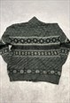 VINTAGE KNITTED CARDIGAN ABSTRACT PATTERNED CHUNKY SWEATER