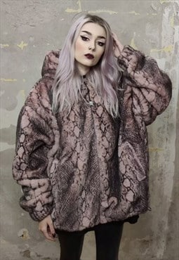 Faux fur bomber detachable handmade snake coat pastel pink