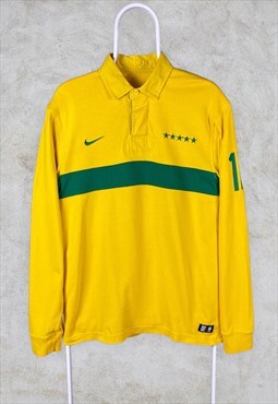 Vintage Nike Brazil Football Shirt Rugby Polo Shirt Medium
