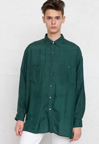 VINTAGE GREEN ROBERT STOCK LONG SLEEVE SILK SHIRT