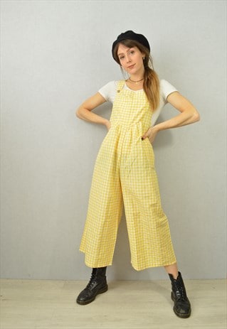 SUNFLOWER YELLOW GINGHAM DUNGAREES WIDE LEG