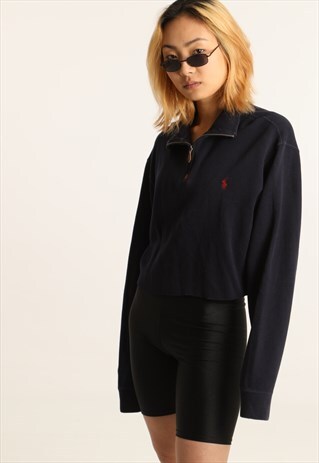 VINTAGE RALPH LAUREN EMBROIDERED LOGO CROPPED 1/4 SWEATSHIRT