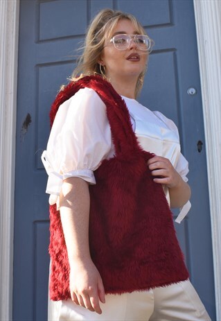'MULLED WINE' BURGUNDY FAUX FUR TOTE BAG