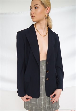 VINTAGE VALENTINO DARK NAVY BUTTON UP BLAZER