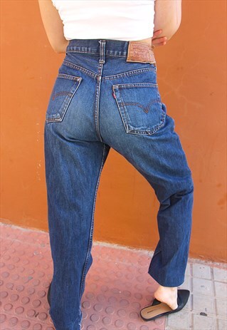 Levi's 501 Dark Blue Denim High Rise Raw Hem Jeans 33"/ 84cm