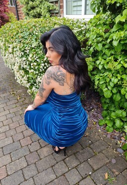 Teal Blue Curves Sculpt Stretch Velour Dress