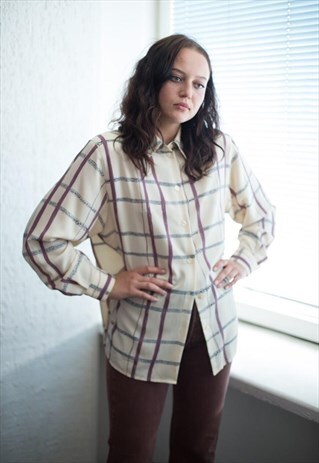 VINTAGE 80'S CREAM CHECK BLOUSE