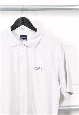 Vintage Umbro Polo Shirt Light Grey Short Sleeve Tee Large