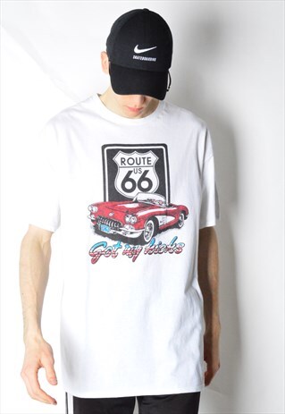 VINTAGE 90S WHITE ROUTE 66 RACING T-SHIRT