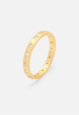 Women's Gold Ring Band With Moon & Stars - Gold