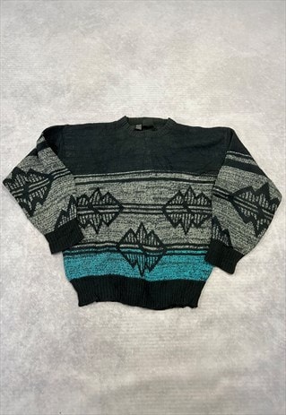 VINTAGE KNITTED JUMPER ABSTRACT PATTERNED KNIT SWEATER