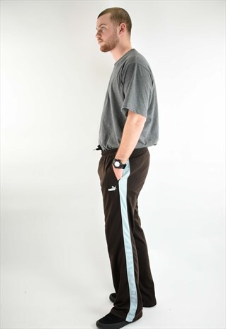 VINTAGE 90S PUMA TRACK PANTS IN CHOCOLATE & PALE BLUE