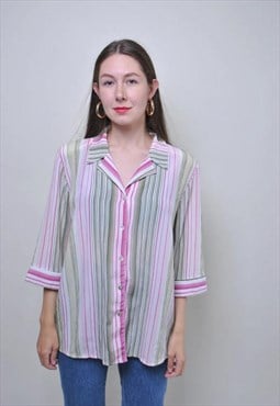 Vintage striped multicolor blouse, 90s secretary shirt