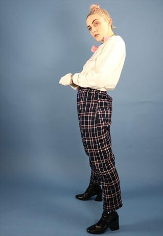 DREAMING HIGH WAIST BLUE TARTAN CHECK TROUSERS
