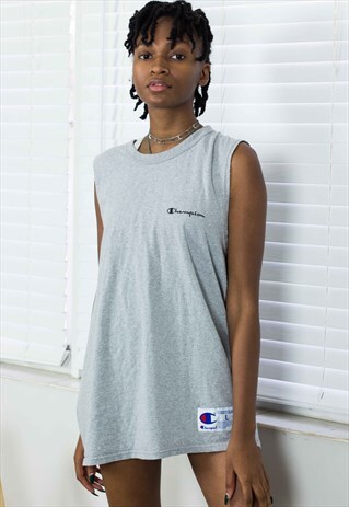 VINTAGE CHAMPION T-SHIRT DRESS LOGO 90S L 5.9