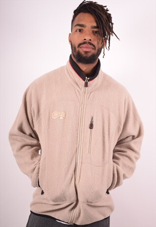 FILA MENS VINTAGE FLEECE JACKET LARGE BEIGE 90S