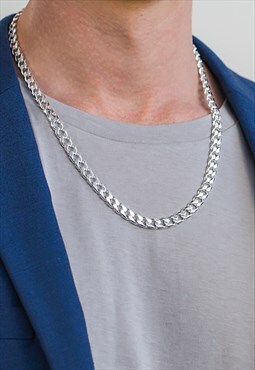 54 Floral 6mm 16" Curb Cuban Necklace Chain - Silver
