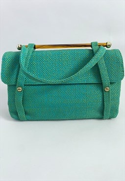 Vintage 70's Green Blue Tweed Ladies Handbag