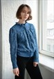 VINTAGE BLUE GLITTER THREAD KNITTED PUFF SLEEVED CARDIGAN